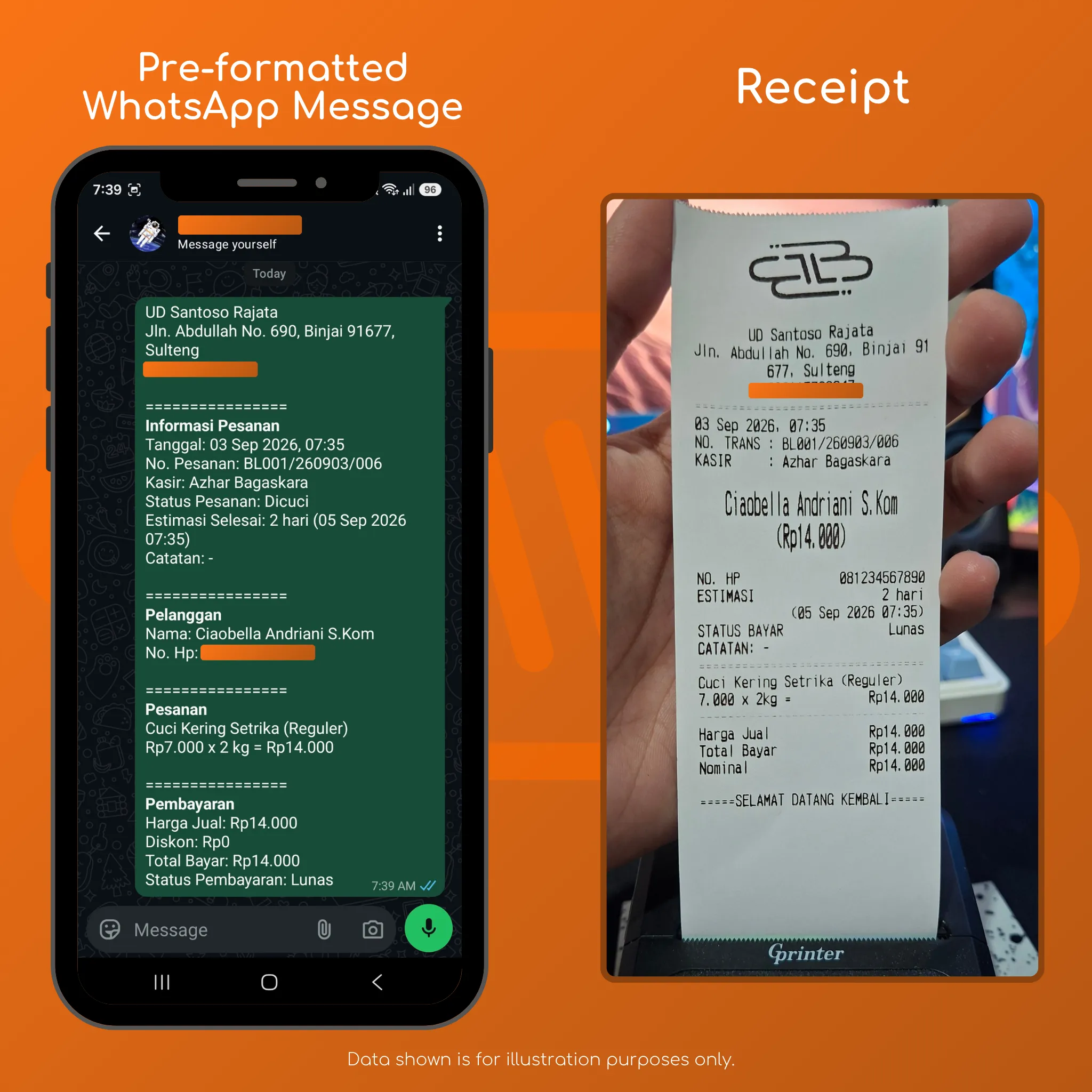 Pre-formatted WhatsApp Message and Receipt Pre-formatted WhatsApp Message and Receipt